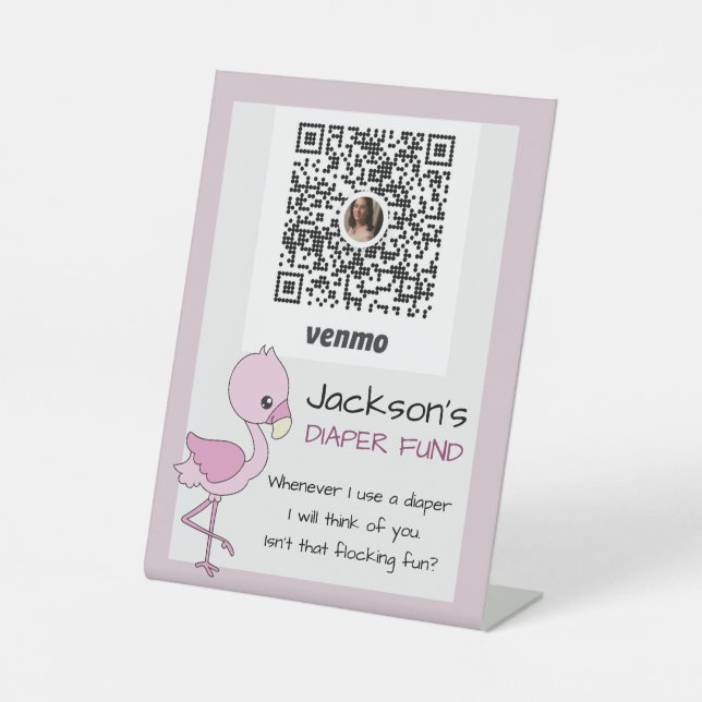 Custom Pink Flamingo Baby Boy Shower Ideas Pedestal Sign (Front)