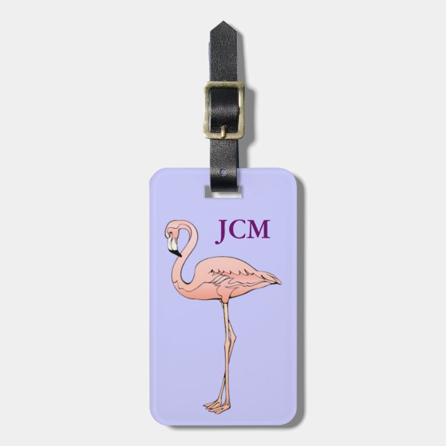 Custom Pink Flamingo ID Identification Monogram Luggage Tag (Front Vertical)
