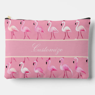 Custom Pink Flamingo Paradise Watercolor Pattern Accessory Pouch