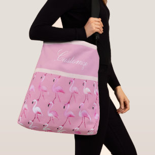 Custom Pink Flamingo Paradise Watercolor Pattern Crossbody Bag