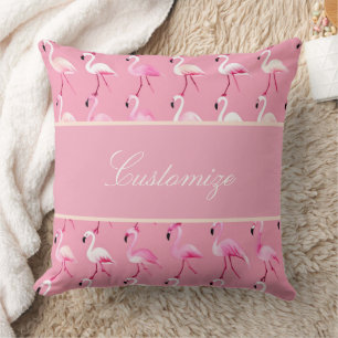 Custom Pink Flamingo Paradise Watercolor Pattern Cushion