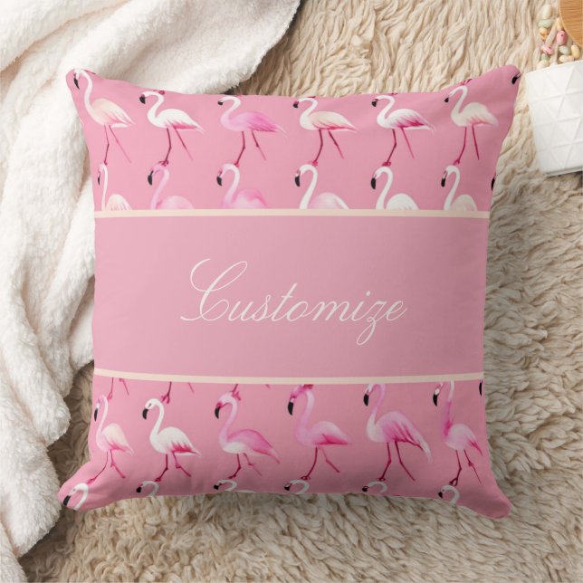 Custom Pink Flamingo Paradise Watercolor Pattern Cushion (Blanket)