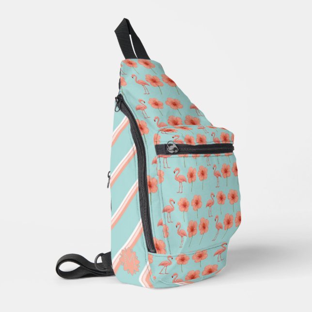 Custom Pink Flamingo Paradise Watercolor Pattern Sling Bag (Left Corner)