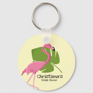Custom Pink Flamingo Tropical Bridal Shower Key Ring