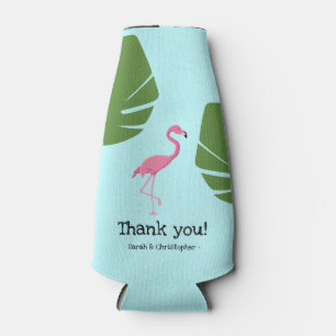 Custom Pink Flamingo Tropical Destination Wedding Bottle Cooler