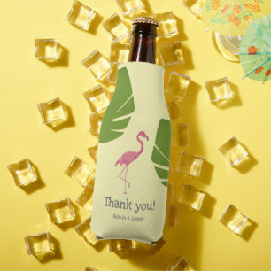 Custom Pink Flamingo Tropical Destination Wedding Bottle Cooler
