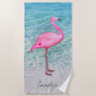 Custom Pink Flamingo Tropical Sandy Beach Modern Beach Towel