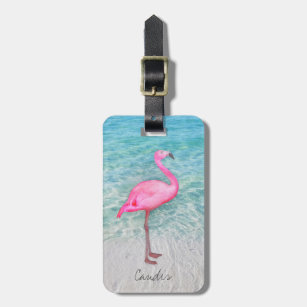 Custom Pink Flamingo Tropical Sandy Beach Modern Luggage Tag