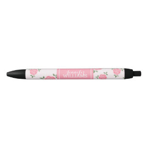 Custom Pink Floral Black Ink Pen