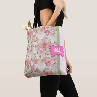 Custom Pink Floral Design Tote Bag