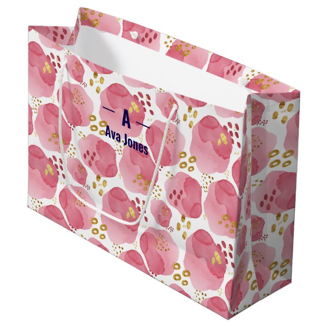 Custom Pink Floral Gift Bag – Personalised Waterco (Front Angled)
