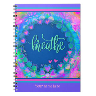Custom Pink Floral Hearts Breathe Fun Colourful Notebook