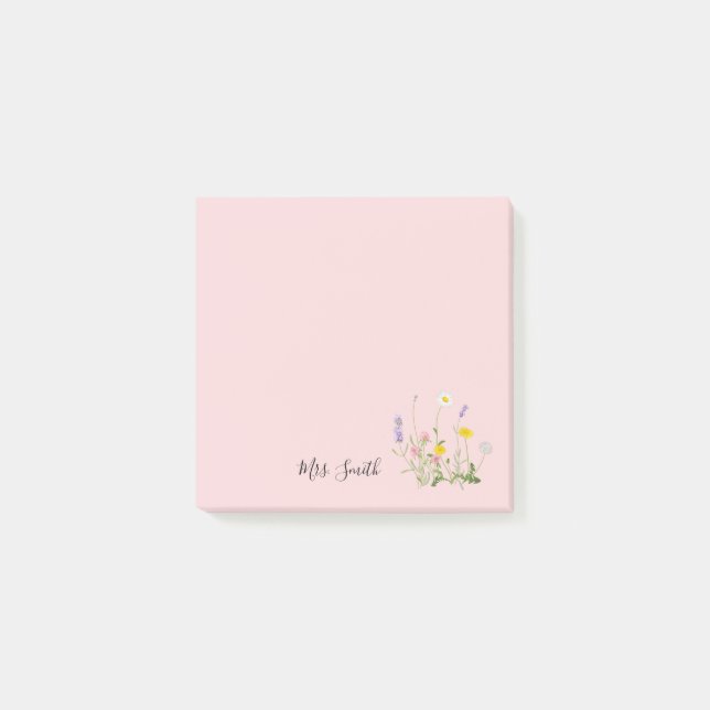 Custom Pink Floral Monogram Post-it Notes (Front)