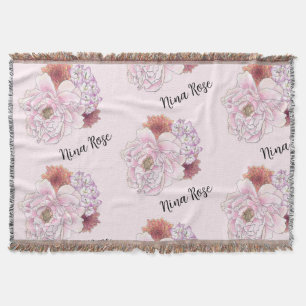 Custom Pink Floral Nursery Throw Blanket with Name