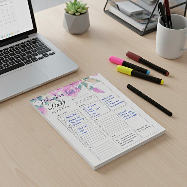 custom pink floral personalised daily planner notepad (Creator Uploaded)