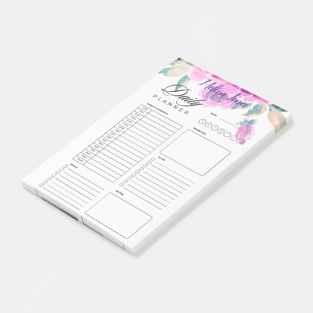 custom pink floral personalised daily planner post-it notes (Angled)
