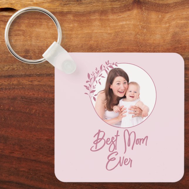 Custom Pink Floral Photo Collage Mother’s Day Key Ring (Front)