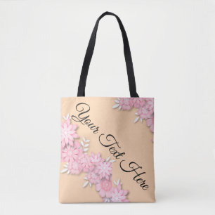 Custom Pink Floral Tote Bag – Personalised Text