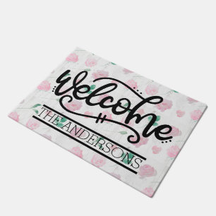 Custom Pink Floral Welcome Doormat
