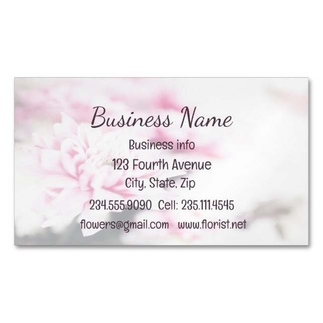 Custom Pink Florist Flower Floral  Magnetic Business Card (Front)