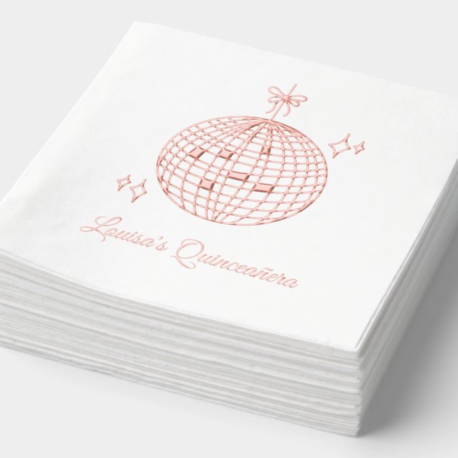Custom Pink Foil Disco Ball Quinceañera Napkins (Detail)