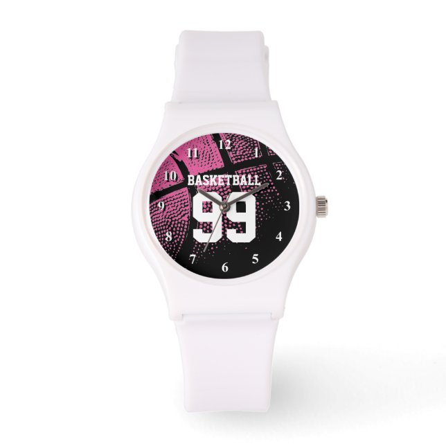Custom pink girls basketball jersey number watch (Front)