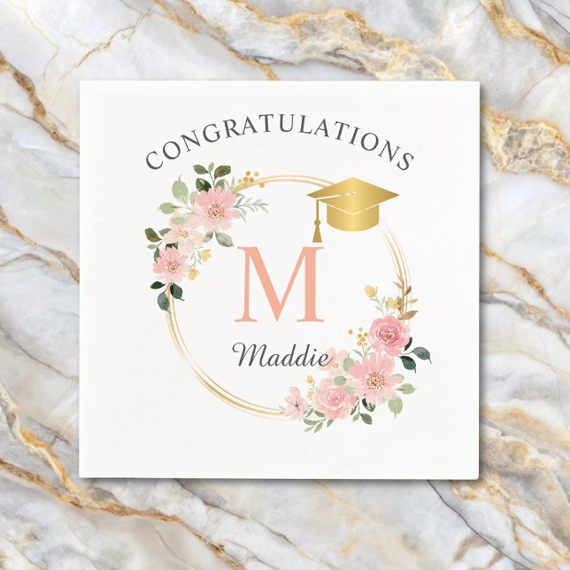 Custom Pink Girls Graduation Party  Napkin (Creator Uploaded)