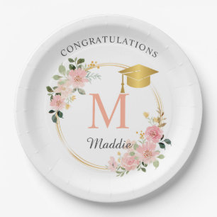 Custom Pink Girls Graduation Party  Paper Plate