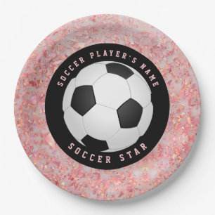 Custom Pink Girls Soccer Ball Football  Paper Plate
