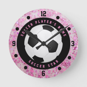 Custom Pink Girls Soccer Ball Football Round Clock