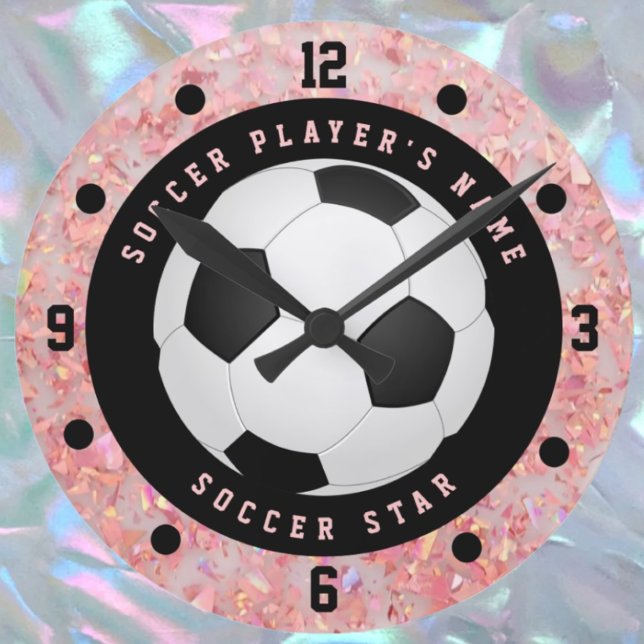 Custom Pink Girls Soccer Ball Football Round Clock (Creator Uploaded)