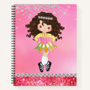 Custom Pink Glam Irish Dance Brunette Girl Notebook