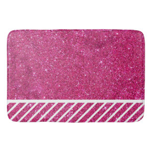 Custom Pink Glitter and White Stripes Modern artsy Bath Mat