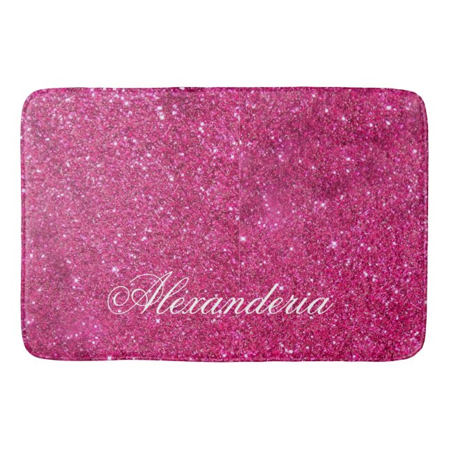 Custom Pink Glitter and White Stripes Modern artsy Bath Mat (Front)