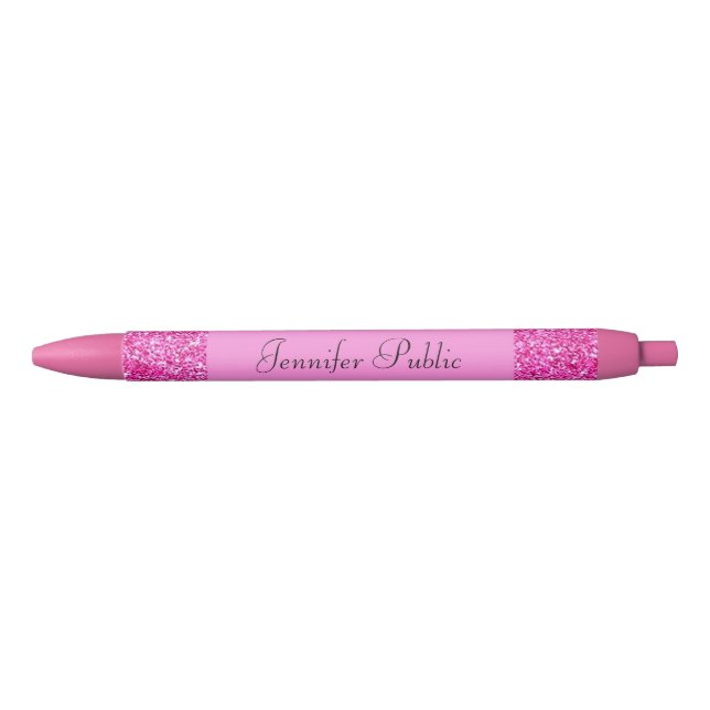 Custom Pink Glitter Personalised Template Girly Red Ink Pen (Front)
