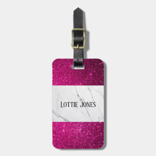 Custom Pink Glitter white marble Print luggage tag