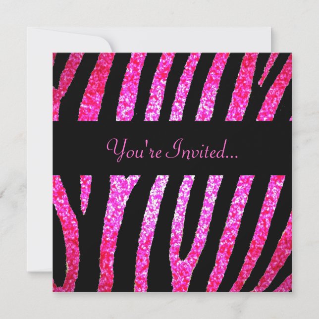 Custom pink glitter zebra stripe invitation (Front)