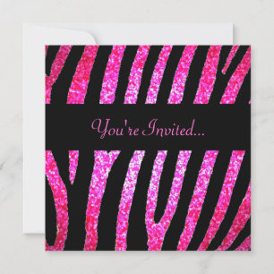 Custom pink glitter zebra stripe invitation