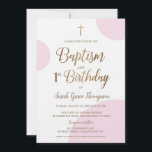Custom Pink Gold Baby Girl Baptism 1st Birthday Invitation<br><div class="desc">Celebrate the joyous occasion of your baby girl's 1st birthday and baptism with our Custom Pink Gold Baby Girl Baptism 1st Birthday Invitation. This elegant and modern invitation template is designed to capture the double celebration and blessings surrounding your little one. Personalise this invitation with your baby girl's name and...</div>