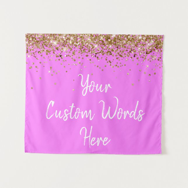 Custom Pink & Gold Birthday Party Photo Booth Prop Tapestry (Front (Horizontal))