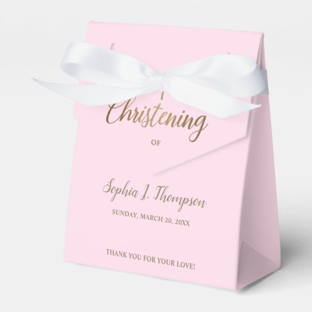 Custom Pink gold cross Christening Thank you  Favour Box (Front Side)