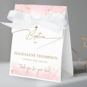 Custom Pink Gold Cross Thank You Girl Baptism Favour Box