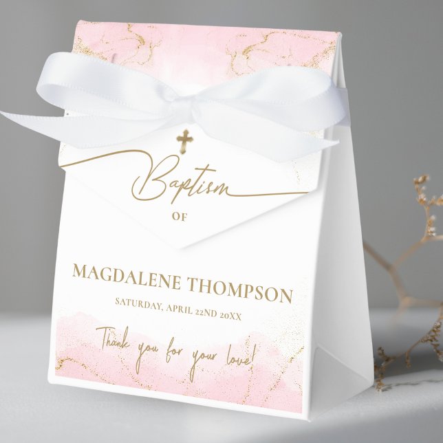 Custom Pink Gold Cross Thank You Girl Baptism  Favour Box (Creator Uploaded)