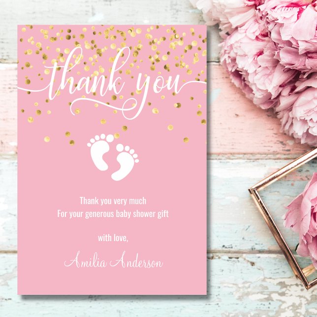 Custom Pink Gold THANK YOU Baby Shower Girl Card (Creator Uploaded)