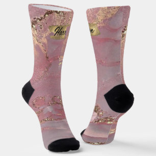 Custom Pink Gold White Diamond Glitter Monogram Socks