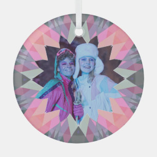 Custom Pink Gray Christmas Star Family Photo Gift Glass Tree Decoration