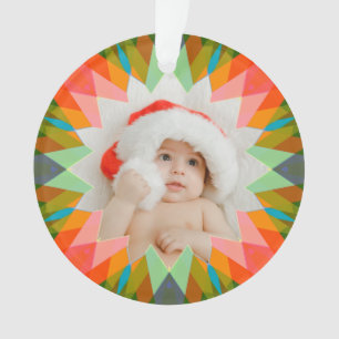 Custom Pink Green Christmas Star Photo Gift Tree Ornament