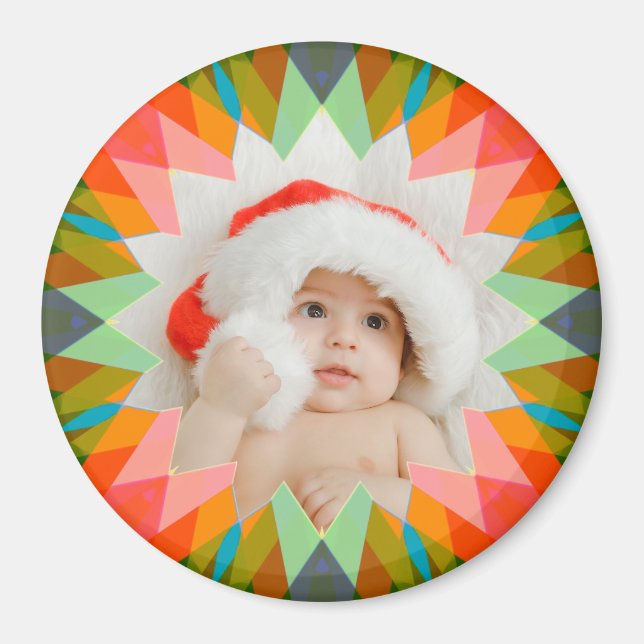 Custom Pink Green Christmas Star Photo Magnet Gift (Front)