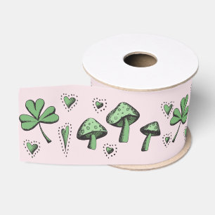 Custom Pink & Green Shamrock Heart & Mushroom 3" Grosgrain Ribbon