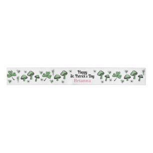 Custom Pink & Green Shamrock Heart & Mushroom 3" Grosgrain Ribbon